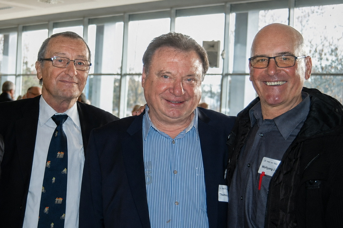 Wolfgang Schoppe mit drei Radsportfreunden bei einer Veranstaltung
