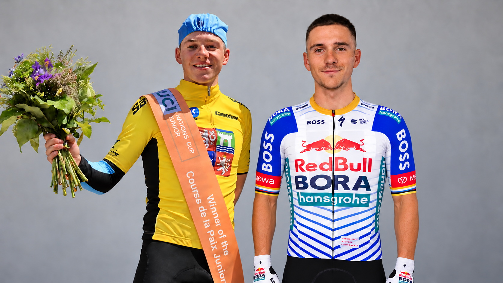 Fotomontage: Remco Evenepoel im gelben Siegertrikot und im späteren Profiteam-Trikot