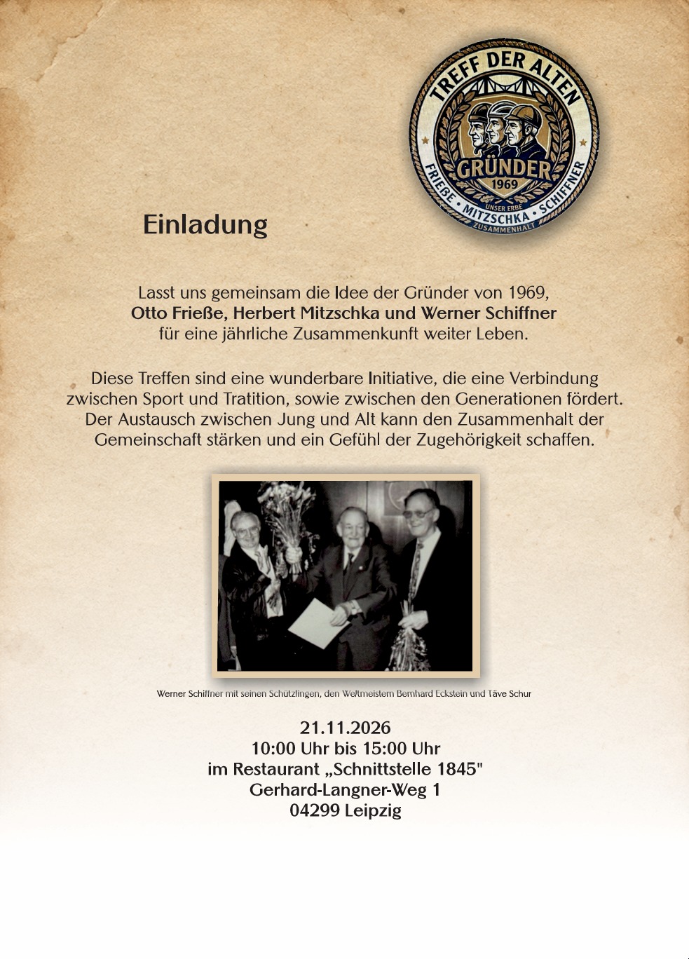 Originaleinladung zum Treff der Alten am 21. November 2026 in Leipzig