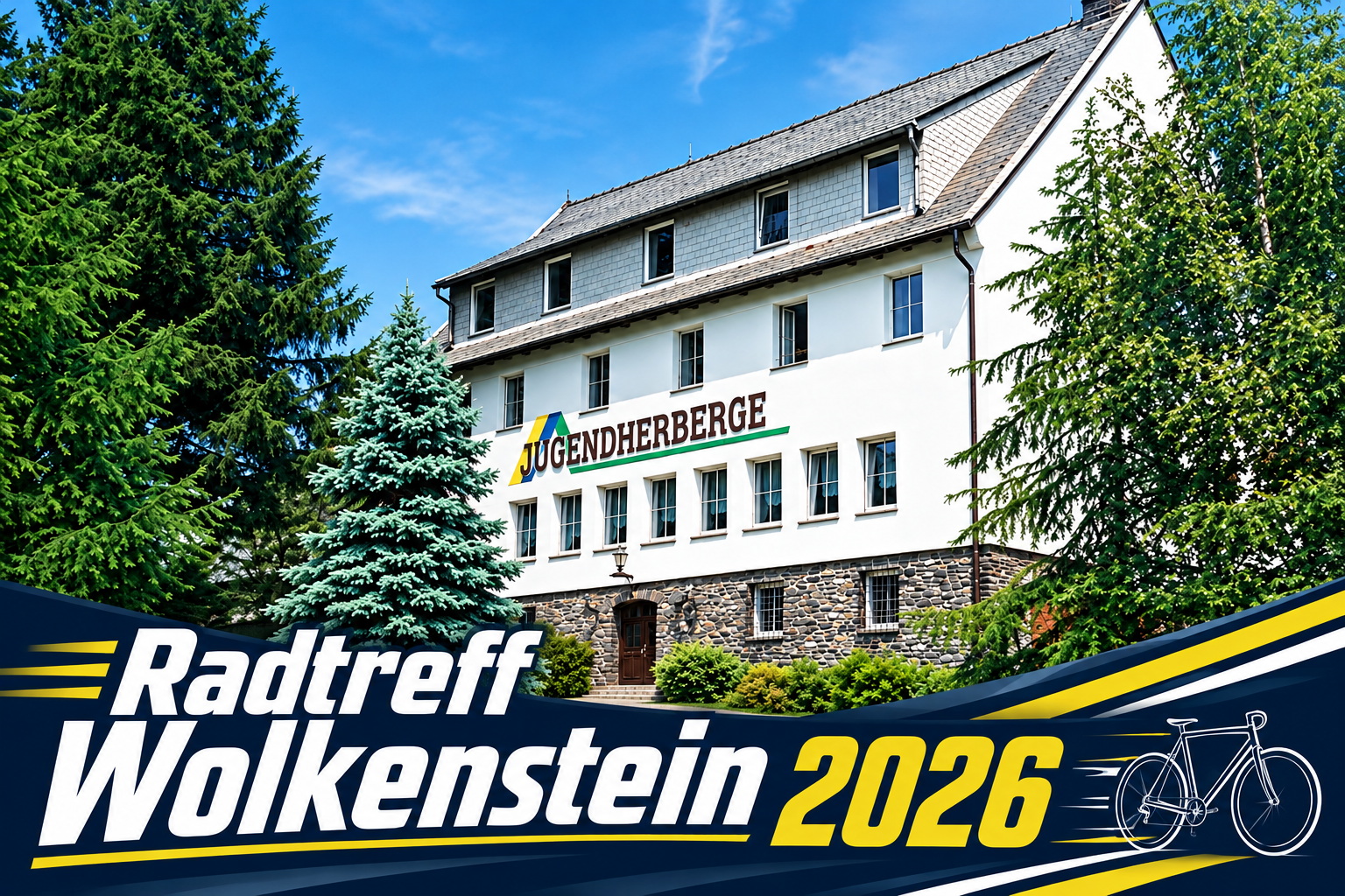 Die Jugendherberge in Warmbad Wolkenstein, umgeben von Bäumen