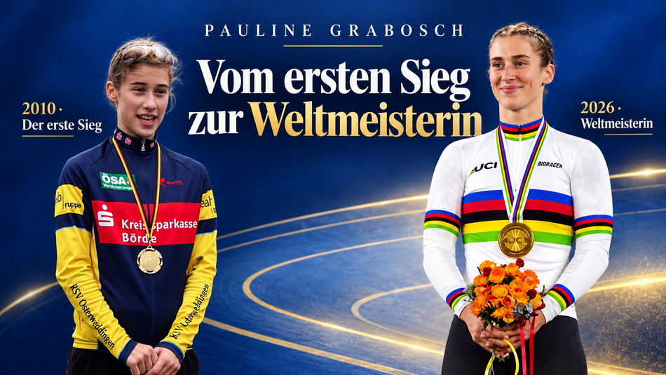Cover mit Pauline Grabosch als Nachwuchsfahrerin 2010 und als Weltmeisterin 2026